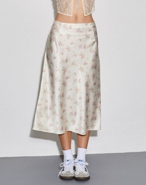 White Rose Motel Rocks Piya Midi Women's Skirts | SOT533KD