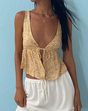 Yellow Motel Rocks Rolia Tie Front Top Women's Vest | LCX4357ZJ