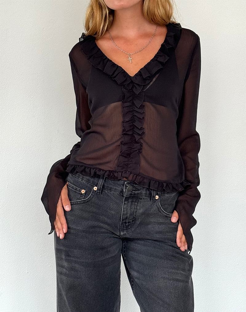 Black Motel Rocks Adriana Ruffle Women's Blouse | VBF6889OJ