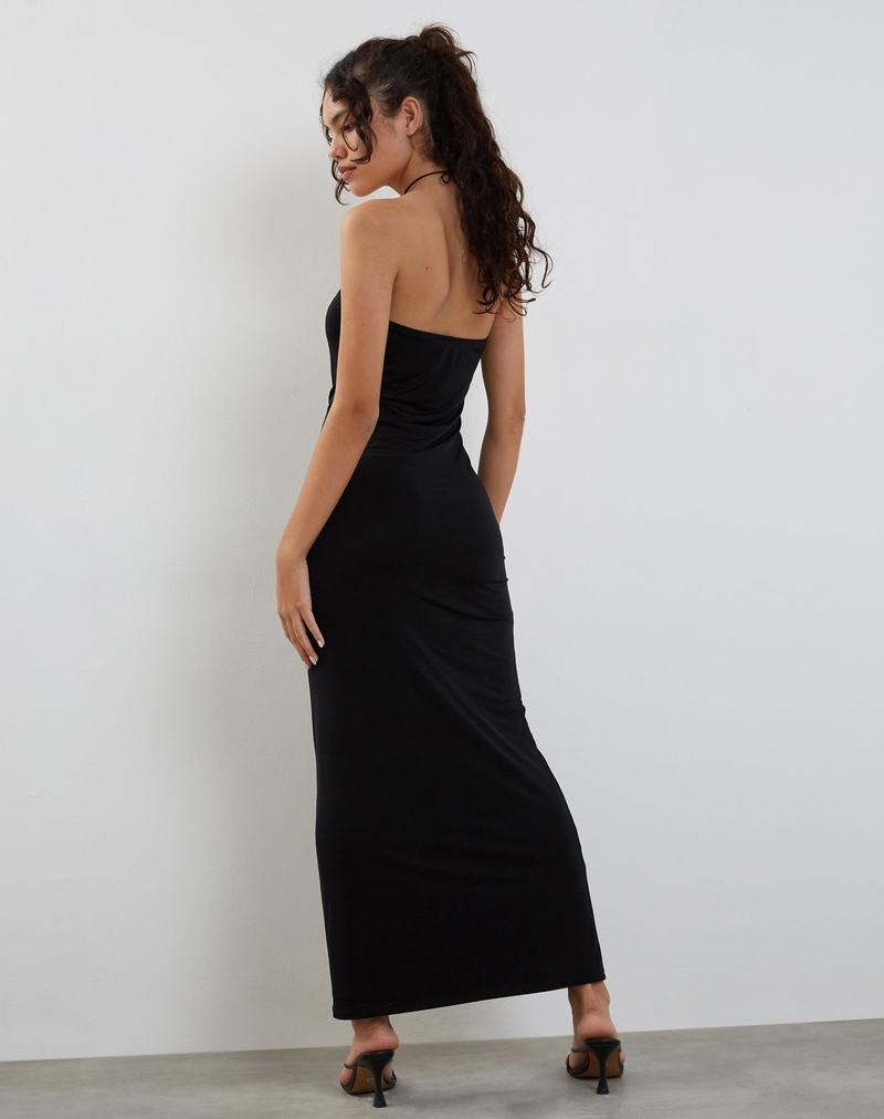 Black Motel Rocks Annalise Bandeau Slinky Women's Maxi Dress | KFE5281RZ