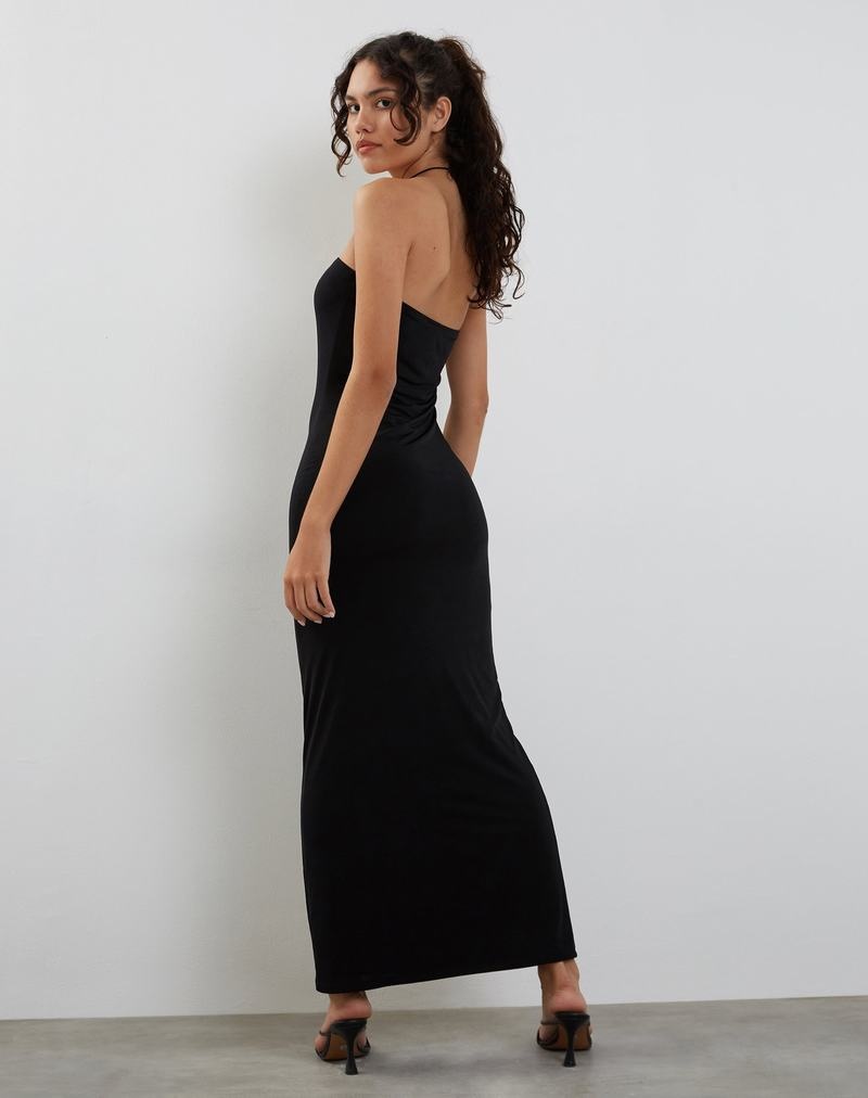 Black Motel Rocks Annalise Bandeau Slinky Women's Maxi Dress | KFE5281RZ