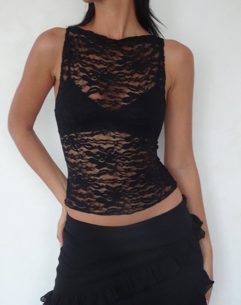 Black Motel Rocks Dwira Lace Top Women's Vest | YGB6431RN