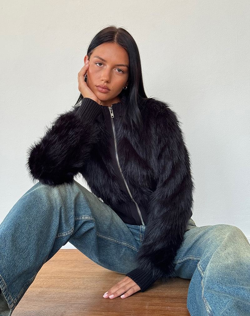 Black Motel Rocks Homari Shaggy Faux Fur Women's Jackets | SQO535TR