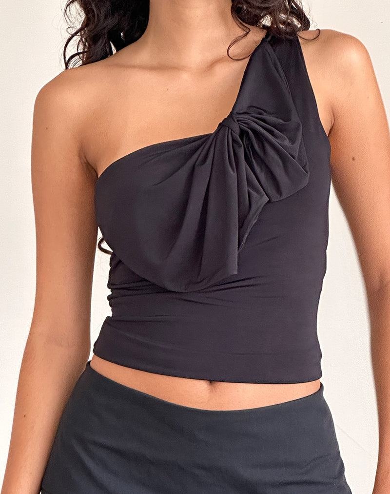 Black Motel Rocks Jovie One Shoulder Slinky Bow Women's Vest | TBE3436QX