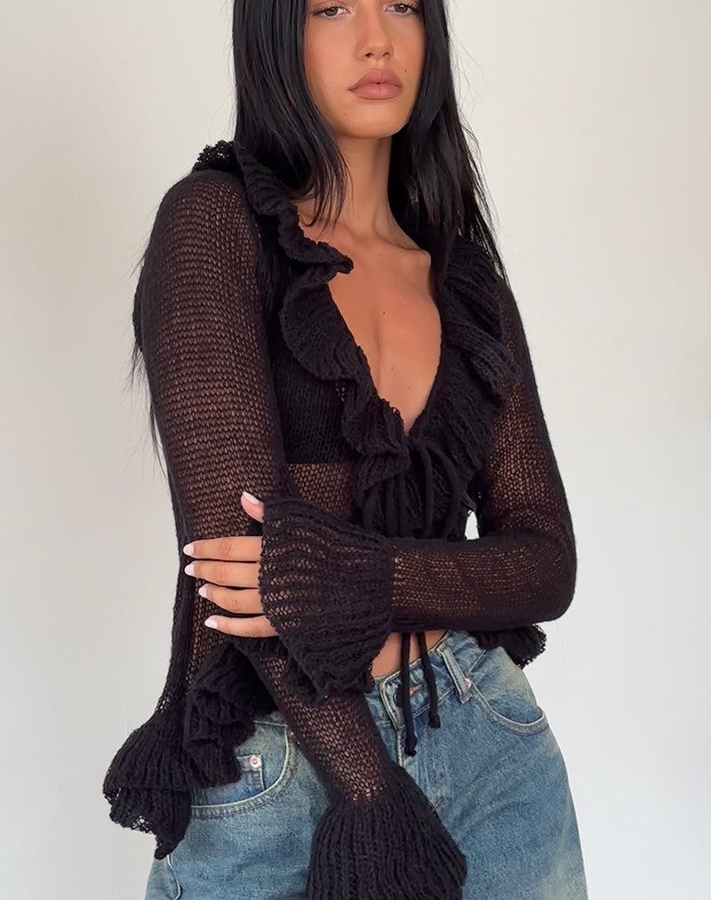 Black Motel Rocks Kendra Ruffle Women's Cardigan | QET2449XW