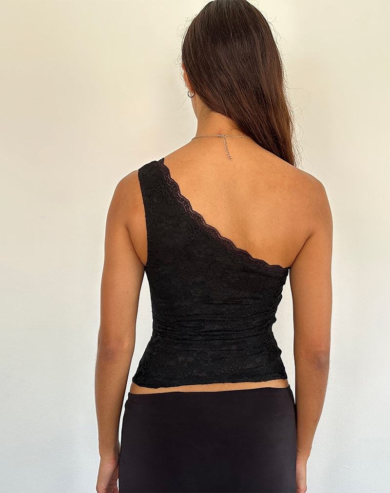 Black Motel Rocks Moira One Shoulder Lace Women's Vest | NGP3773JU