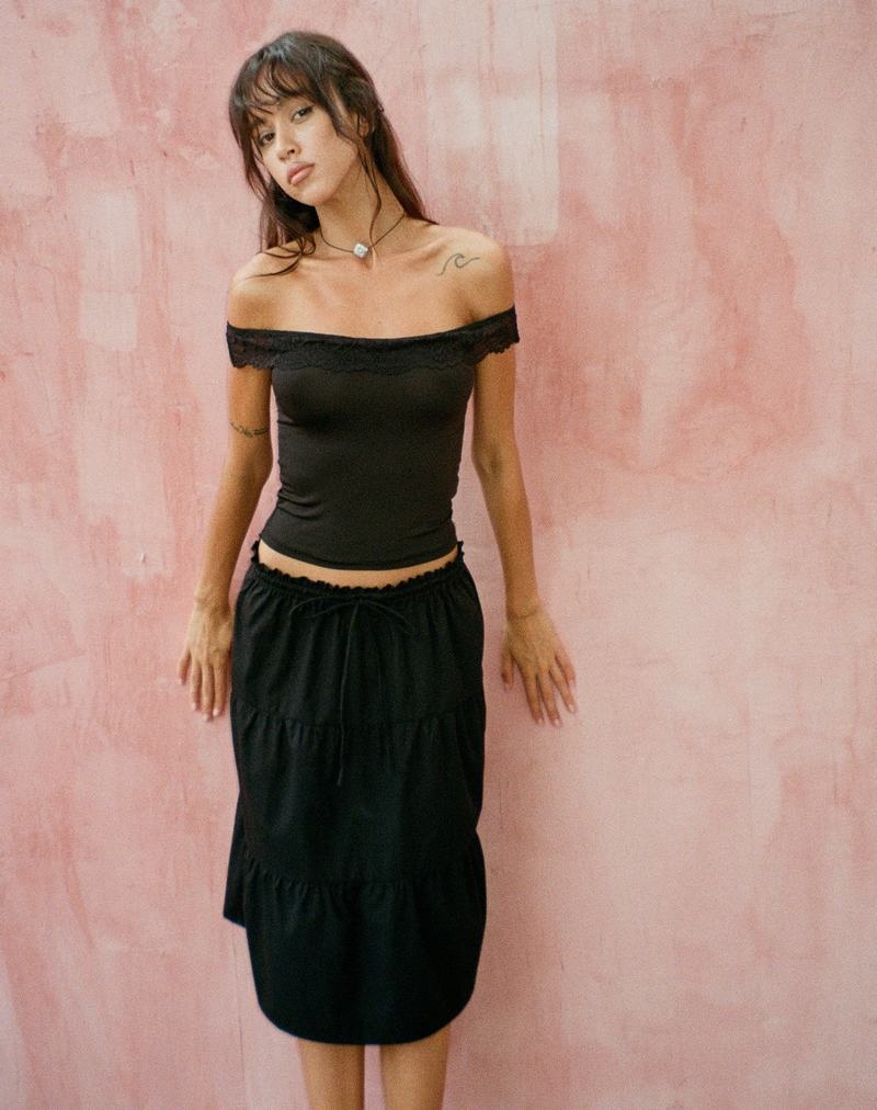 Black Motel Rocks Nesel Bardot Women's Cropped Tops | YXE9355KY