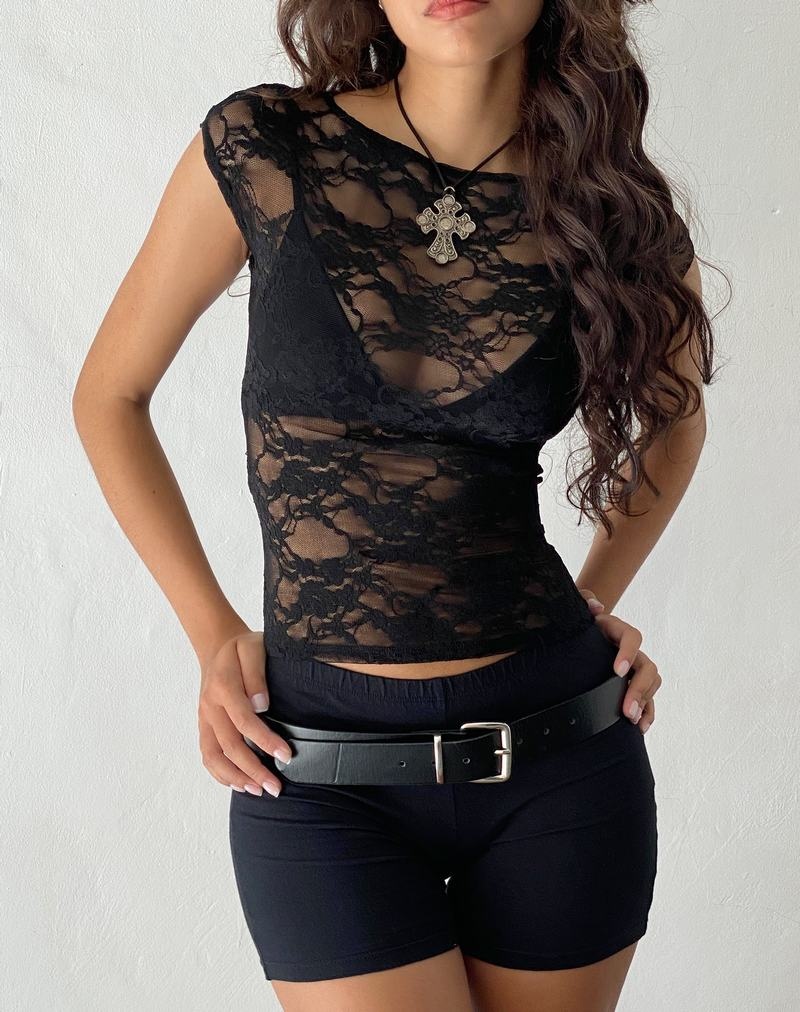 Black Motel Rocks Nova Unlined Lace Women's T Shirts | FGW8810YM