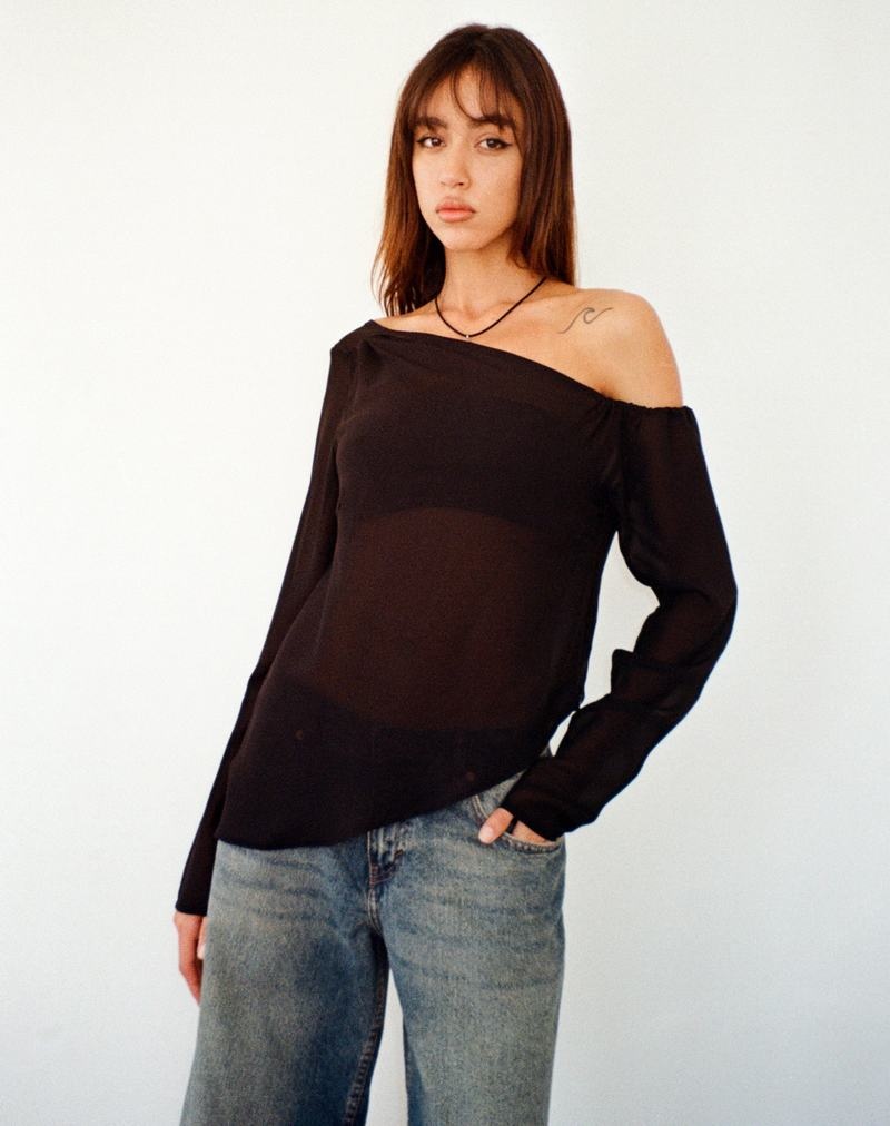 Black Motel Rocks Riot Asymmetric Longline Women's Blouse | UFO9264MS