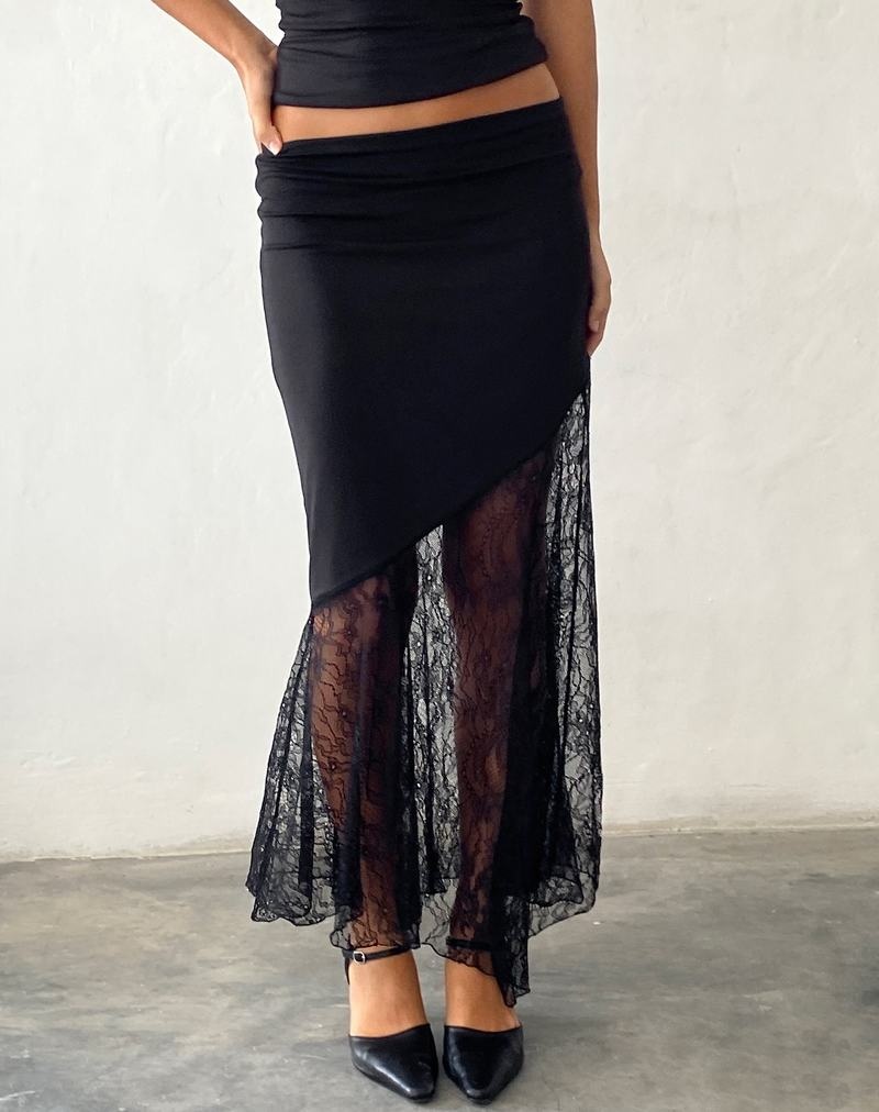 Black Motel Rocks Seraphina Asymmetric Lace Hem Maxi Women's Skirts | WYK8898IP