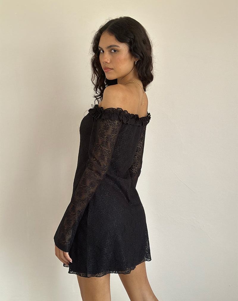 Black Motel Rocks Severine Bardot Lace Women's Mini Dress | OPW6191OJ