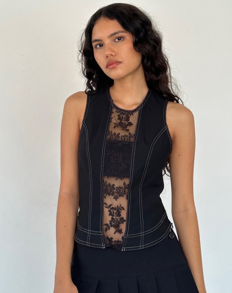 Black Motel Rocks Verbena Lace Panel Women's Vest | MCC2438CF