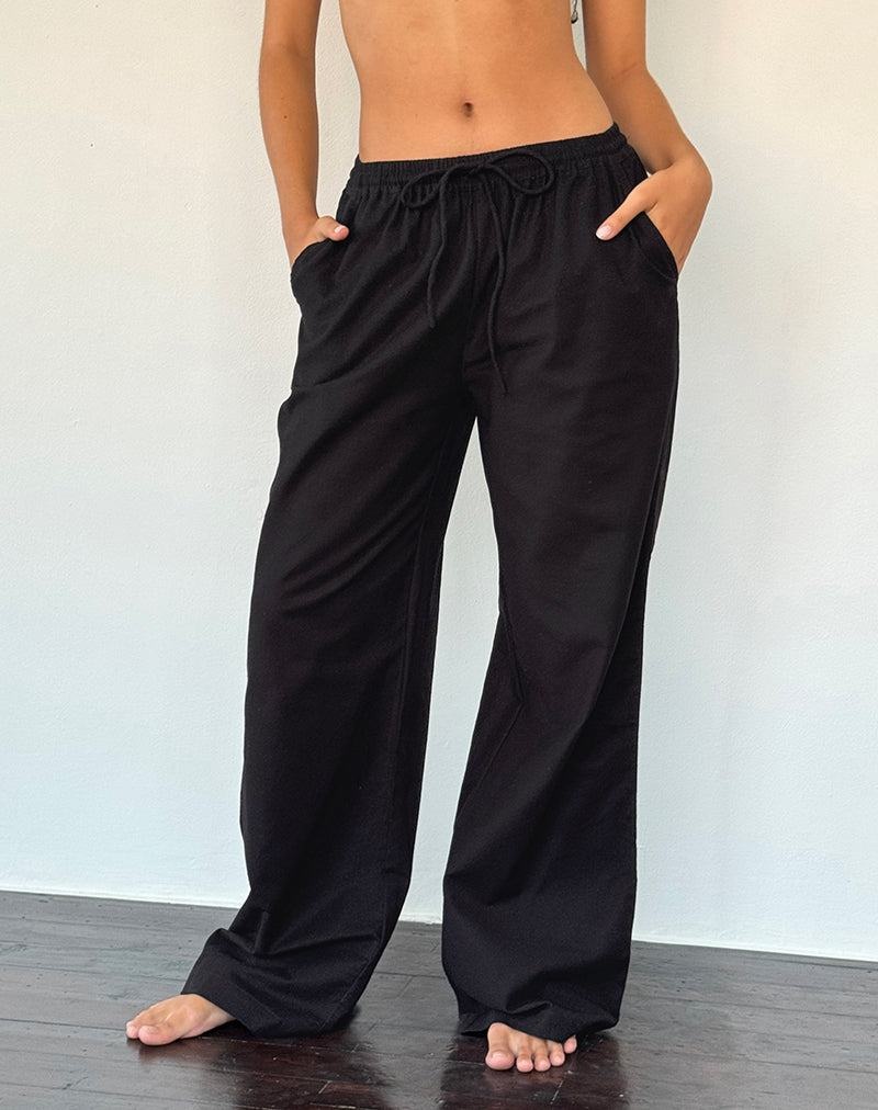 Black Motel Rocks Wasic Wide Leg Linen Women\'s Trousers | AQB8391DX