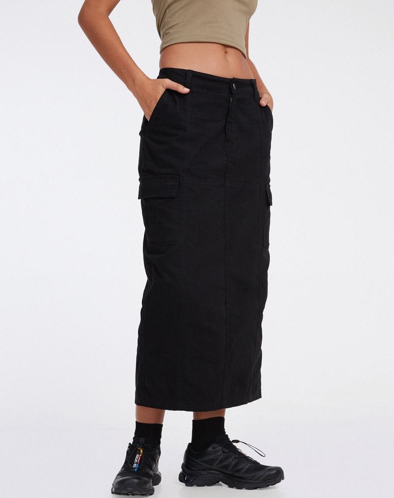 Black Motel Rocks Widya Cargo Midi Women's Skirts | OFM8628BZ