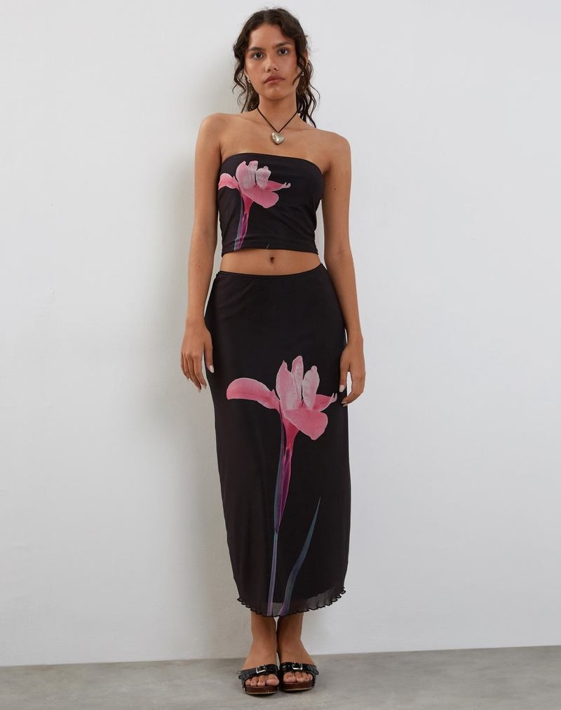 Black Pink Motel Rocks Lassie Midi Women's Skirts | WKY4865BN