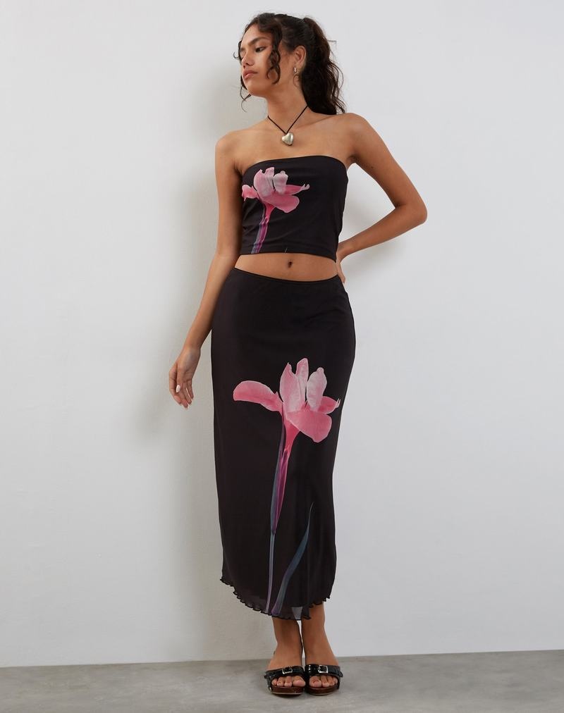 Black Pink Motel Rocks Lassie Midi Women's Skirts | WKY4865BN