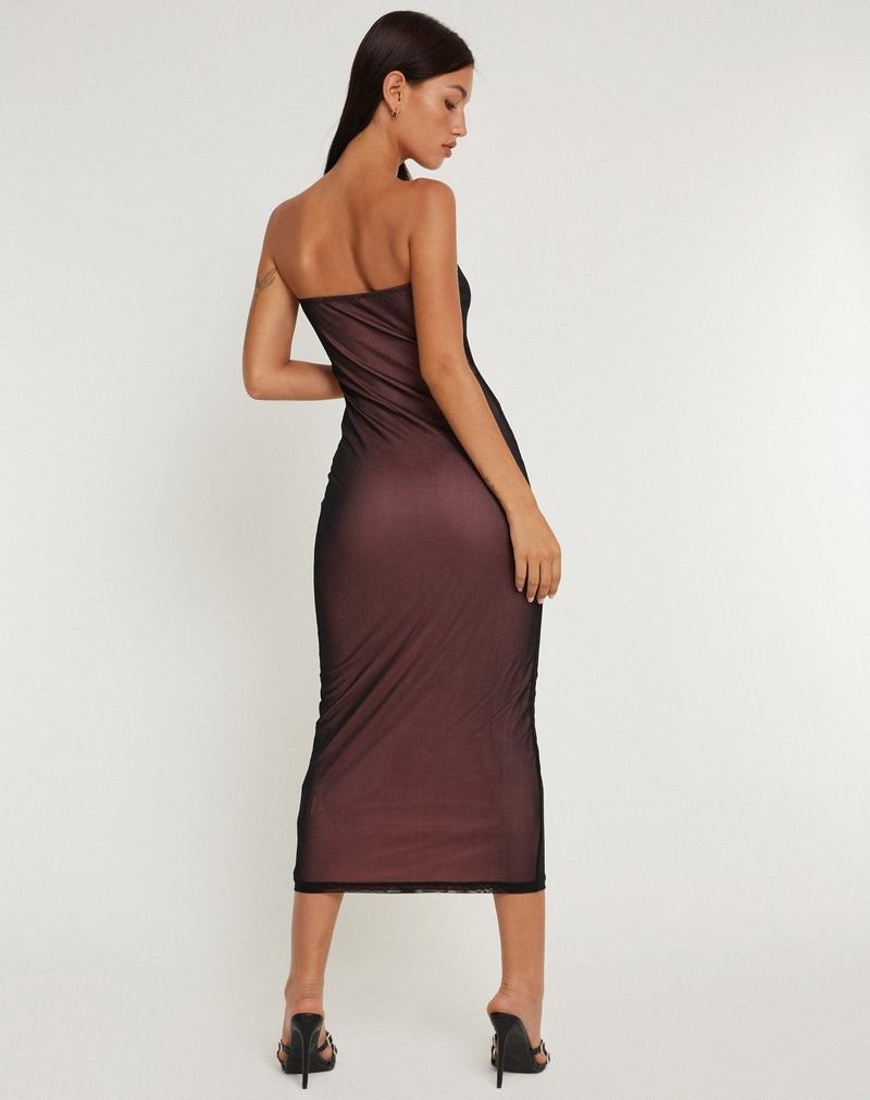 Black Pink Motel Rocks Rosbandi Bandeau Women's Midi Dress | SBH2148TJ