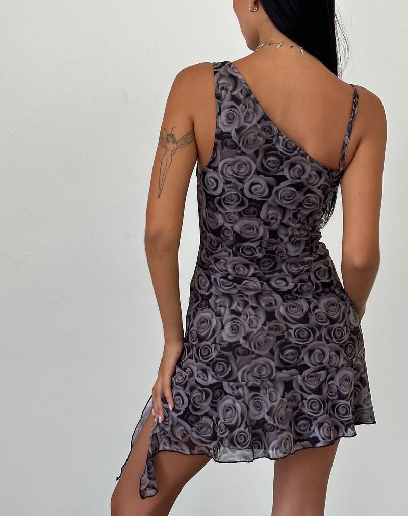 Black Rose Motel Rocks Joanna Asymmetric Women's Mini Dress | HFO483EW