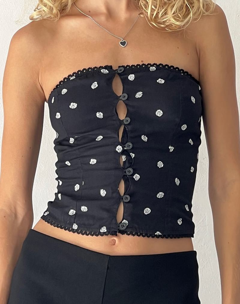 Black Rose Motel Rocks Lacey Button Front Corset Women's Vest | TQR5399JN