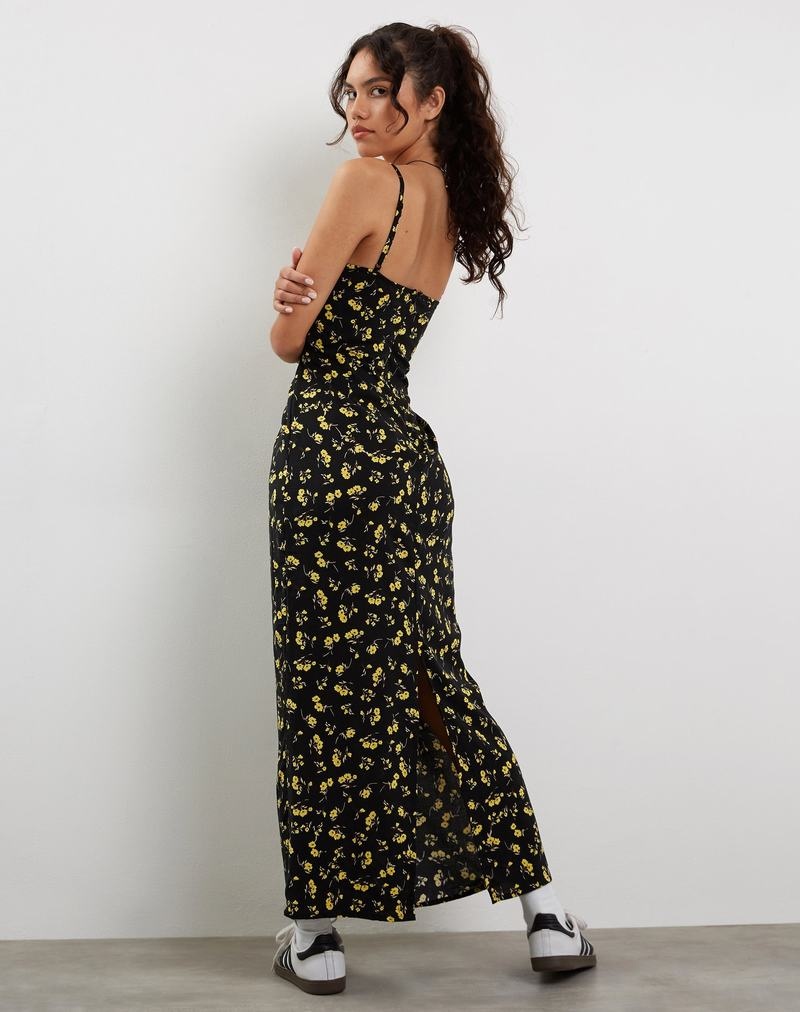 Black Yellow Motel Rocks Kafka Women's Maxi Dress | UCY8862UP