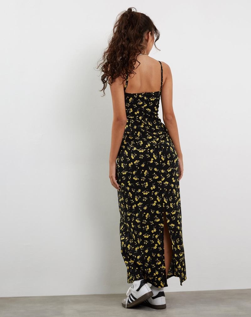 Black Yellow Motel Rocks Kafka Women's Maxi Dress | UCY8862UP