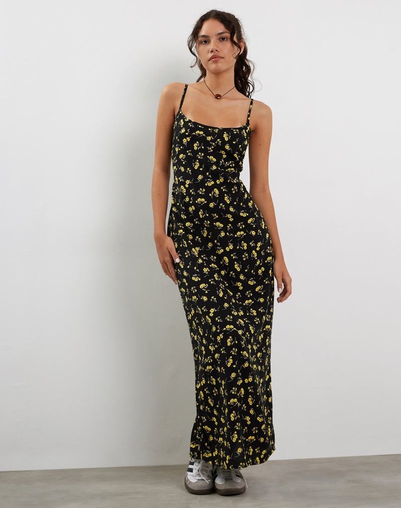 Black Yellow Motel Rocks Kafka Women\'s Maxi Dress | UCY8862UP