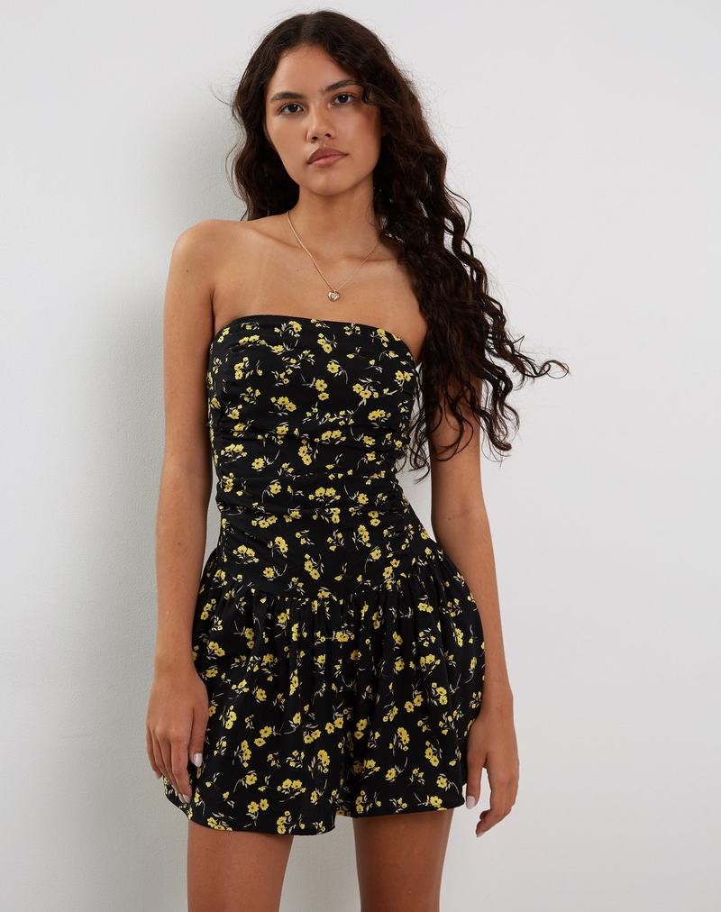 Black Yellow Motel Rocks Zhao Bandeau Women's Mini Dress | IYJ2660HD