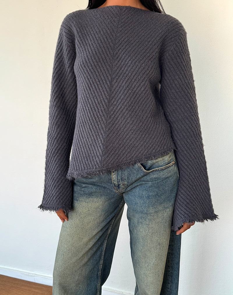 Blue Grey Motel Rocks Fergie Asymmetric Knit Women's Jumpers | IXQ487XA