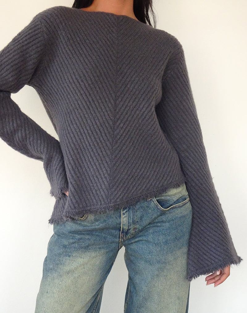 Blue Grey Motel Rocks Fergie Asymmetric Knit Women's Jumpers | IXQ487XA