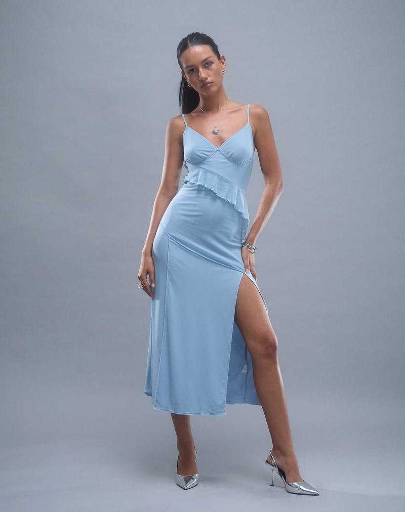 Blue Motel Rocks Jacy Ruffle Women's Midi Dress | YZM9993NQ