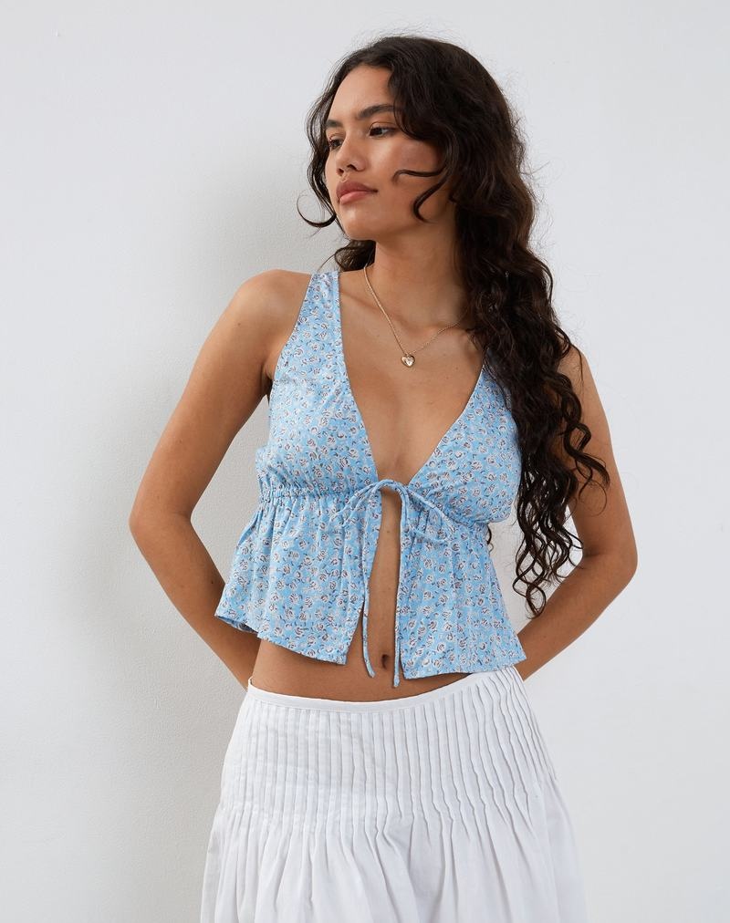 Blue Motel Rocks Rolia Tie Front Top Women's Vest | FCU621DZ