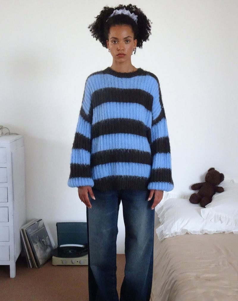 Brown Blue Motel Rocks Daren Knitted Oversized Women's Jumpers | VBH3738VA