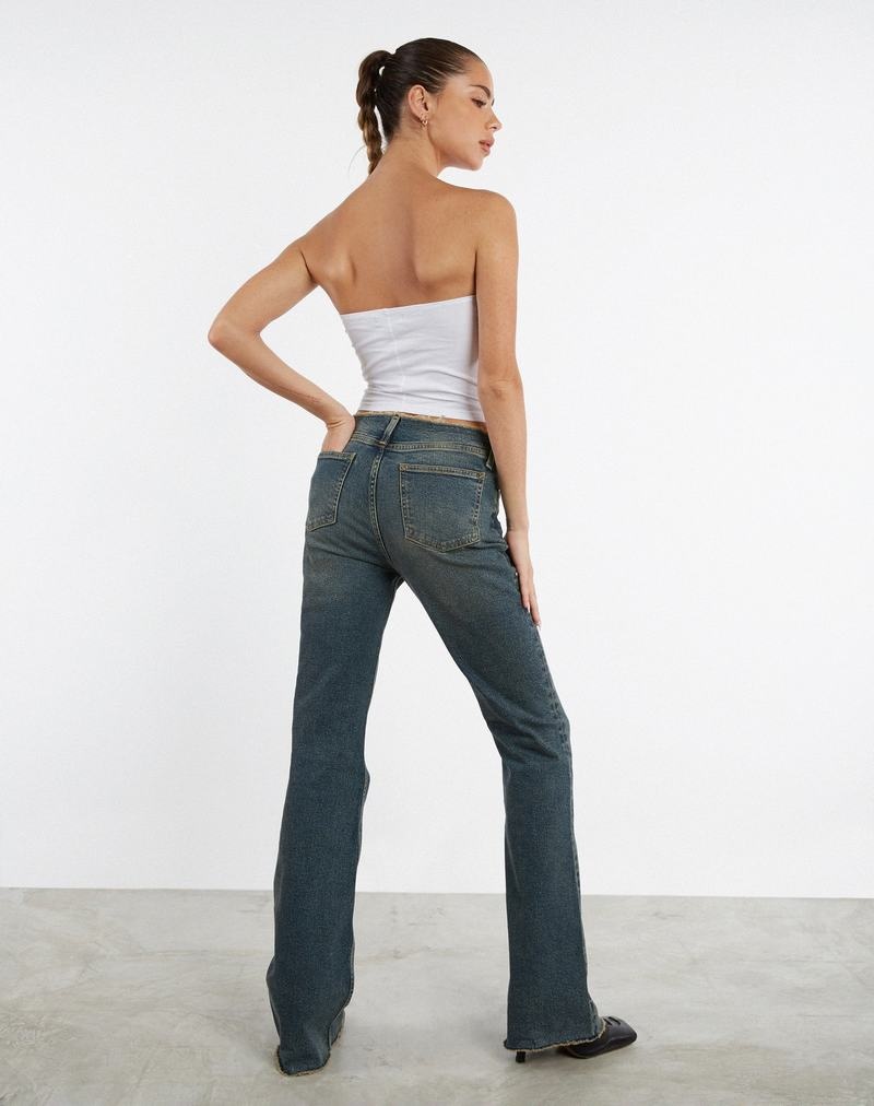 Brown Blue Motel Rocks Frayed Low Rise Women's Jeans | ABQ4983MY