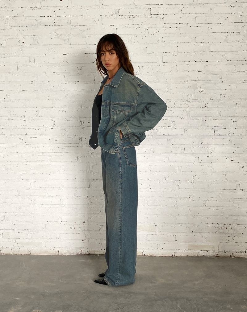 Brown Blue Motel Rocks Oversized Women's Denim Jackets | IBH3986OZ