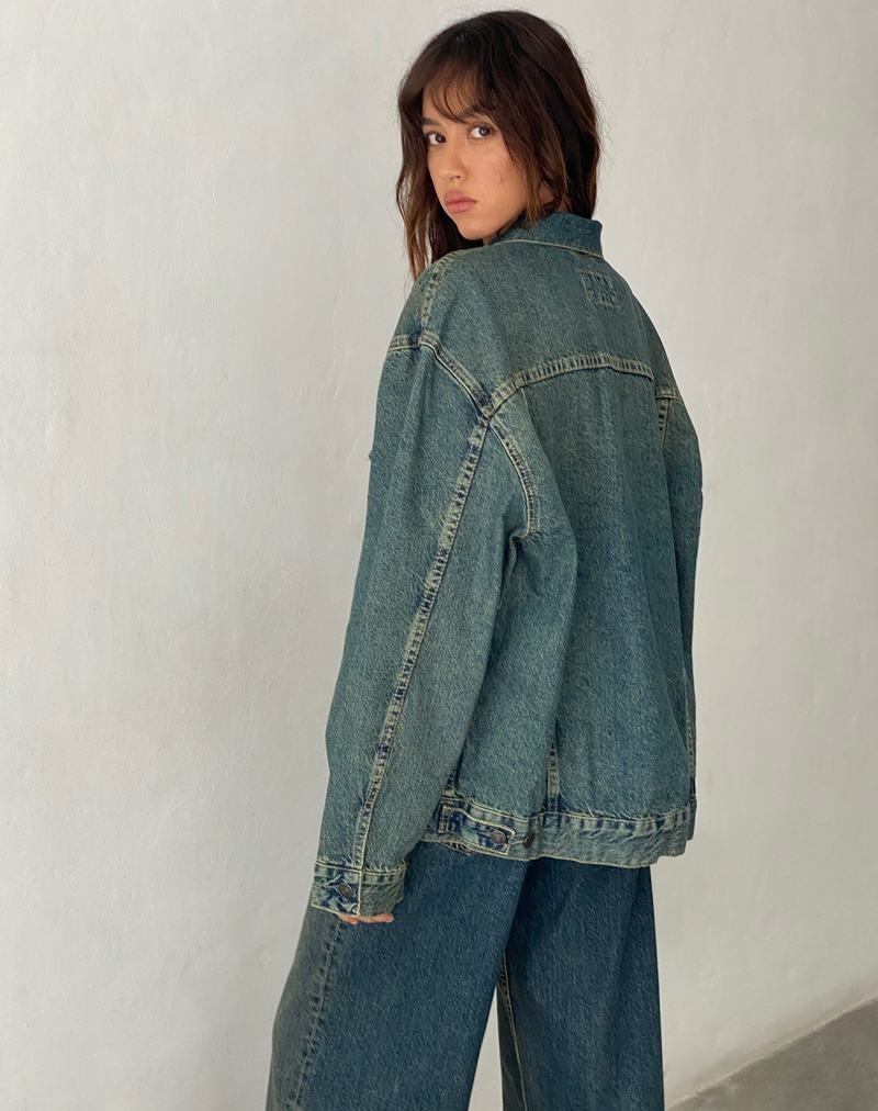 Brown Blue Motel Rocks Oversized Women's Denim Jackets | IBH3986OZ