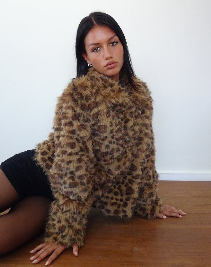 Brown Motel Rocks Joji Crop Faux Fur Women\'s Jackets | QIU1946FN