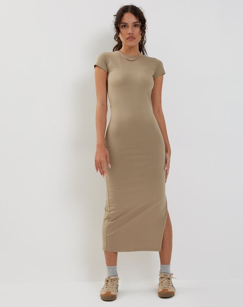 Brown Motel Rocks Kasor Open Back Women's Midi Dress | UIE7531QW