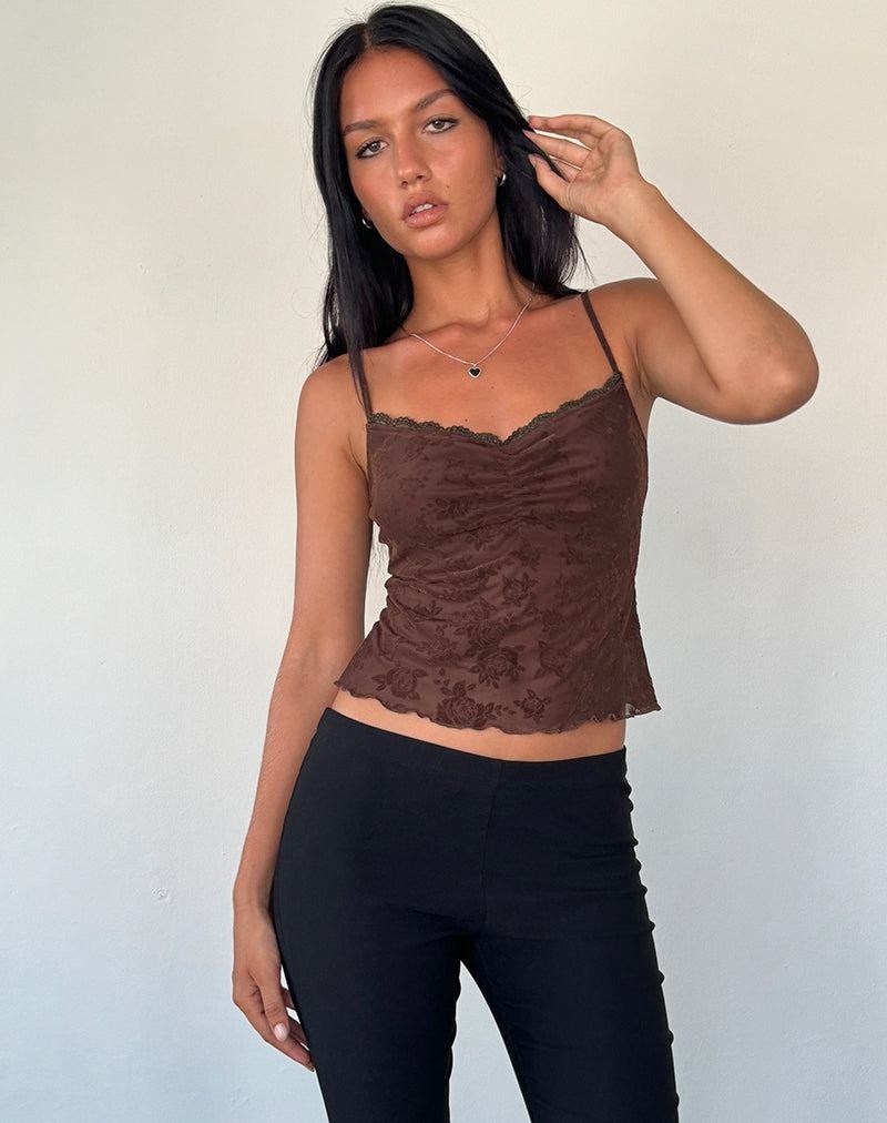 Brown Rose Motel Rocks Noira Cami Women's Cropped Tops | ENB584NY