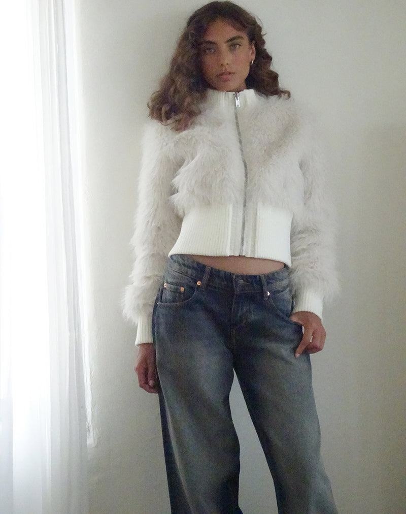 Cream White Motel Rocks Homari Shaggy Faux Fur Women's Jackets | CXY8658XT