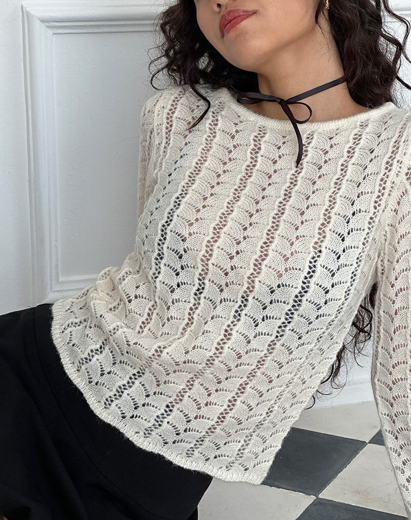 Cream White Motel Rocks Venia Knitted Long Sleeve Women's Blouse | SCD5988XC