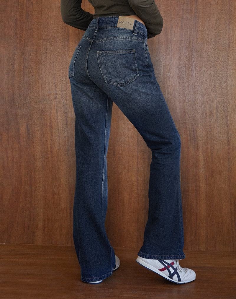 Dark Blue Motel Rocks Rigid Low Rise Flare Women's Jeans | EBO936CN