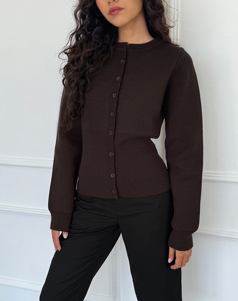 Dark Brown Motel Rocks Subra Long Sleeve Ribbed Hem Women's Cardigan | GBT5832JF