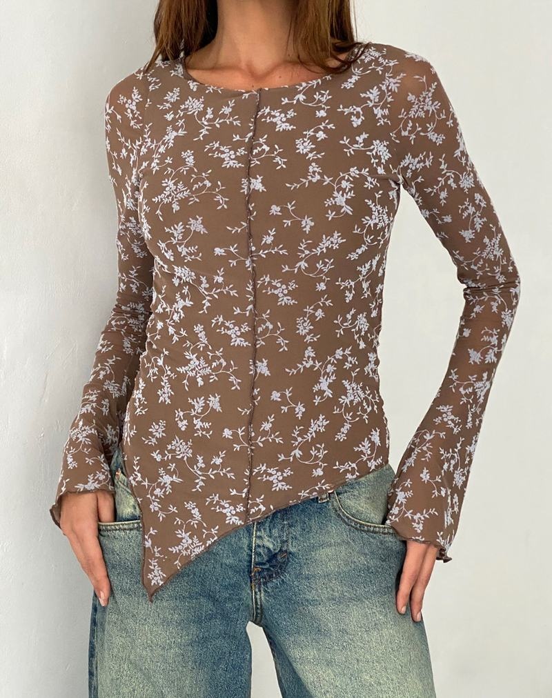 Dark Grey Brown Motel Rocks Zest Mesh Long Sleeve Women's Blouse | ZGP4212PM