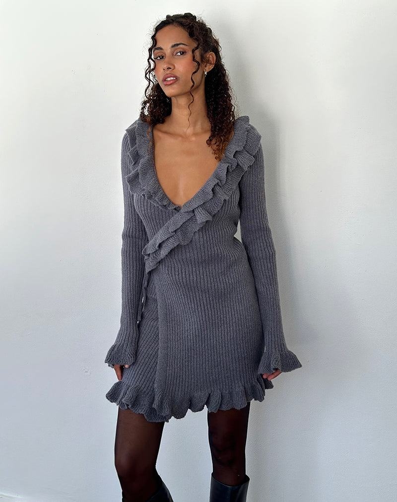 Dark Grey Motel Rocks Marianna Long Sleeve Knitted Women\'s Mini Dress | INC520FT