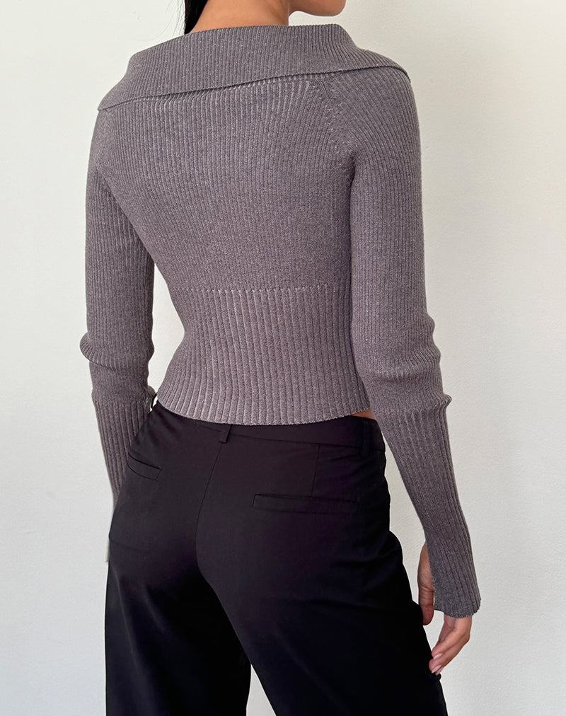 Dark Grey Motel Rocks Radia Long Sleeve Off-shoulder Zip Through Women's Jumpers | VAF660ZC