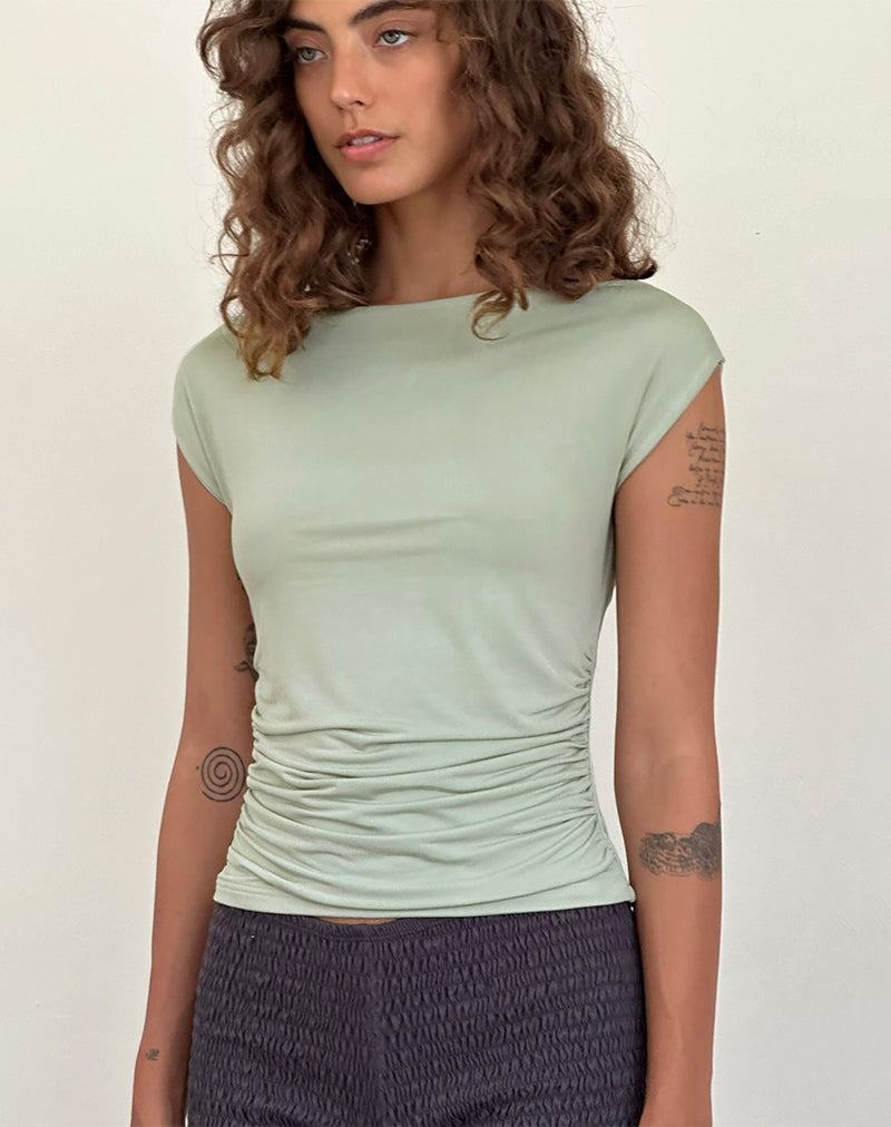 Green Motel Rocks Bentley Ruched Women's T Shirts | TUZ8334YN