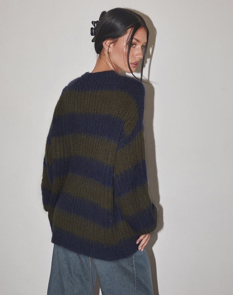 Khaki Navy Blue Motel Rocks Daren Knitted Oversized Women's Jumpers | EIG8296CP