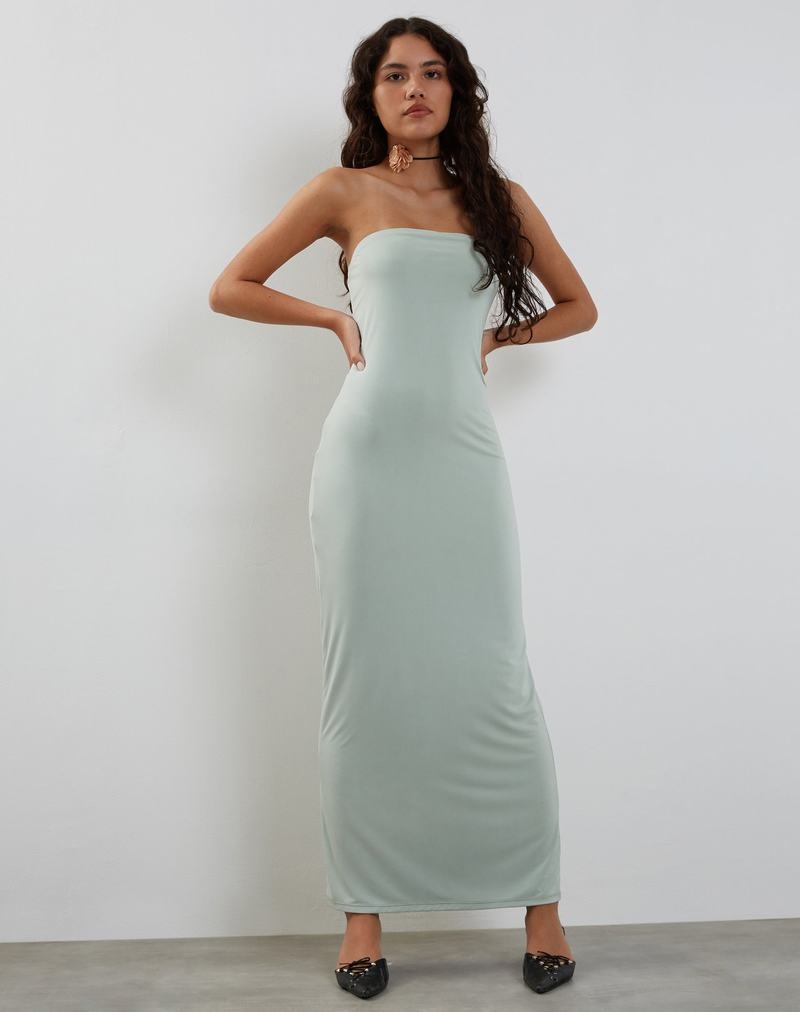 Light Blue Motel Rocks Annalise Bandeau Slinky Women's Maxi Dress | UNE1980WF