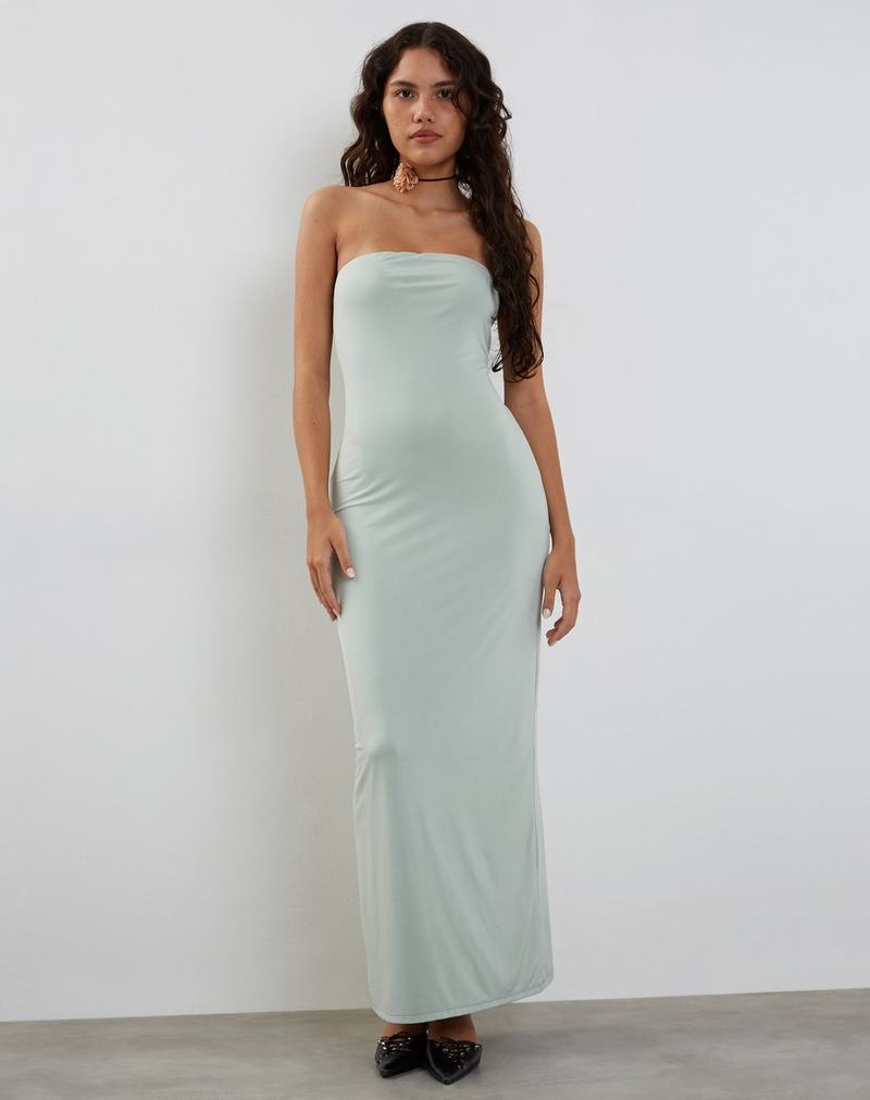 Light Blue Motel Rocks Annalise Bandeau Slinky Women's Maxi Dress | UNE1980WF