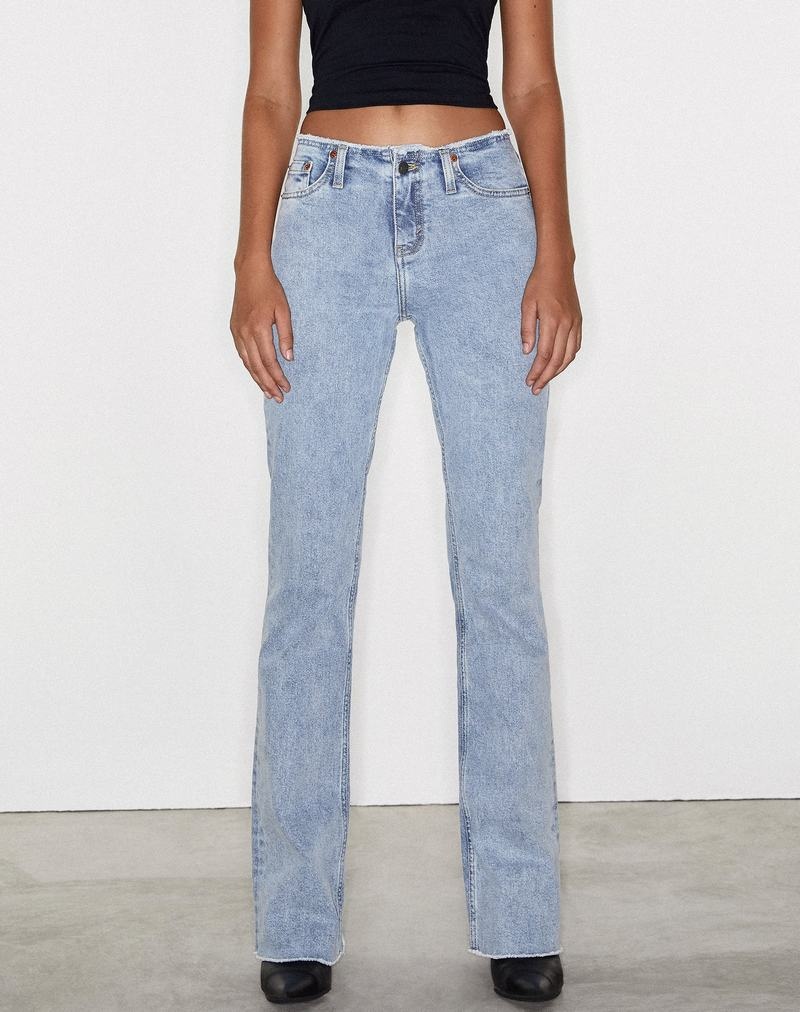 Light Blue Motel Rocks Frayed Low Rise Women's Jeans | DCO842JC